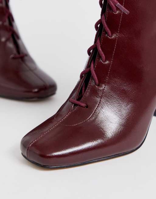 ASOS DESIGN Expression lace up heeled boots in burgundy ASOS