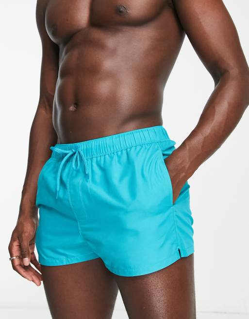 ASOS DESIGN – Extra kurze Badeshorts in Blau