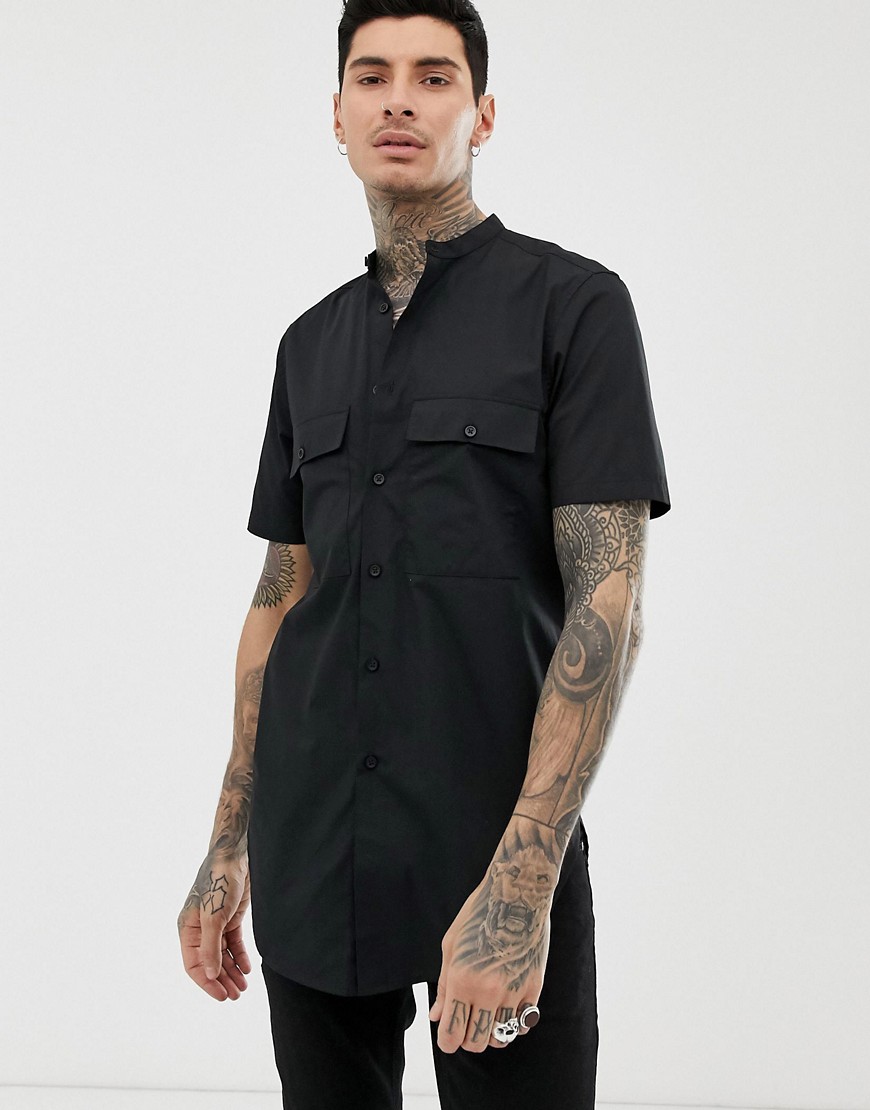 ASOS DESIGN - Extra lang regular-fit overhemd in zwart