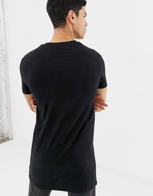 ASOS DESIGN - Extra lang T-shirt met ronde hals in zwart |