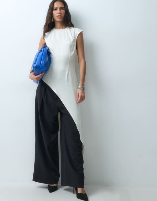 ASOS DESIGN extra lange asymmetrische satijnen top in ecru, 5 van 5