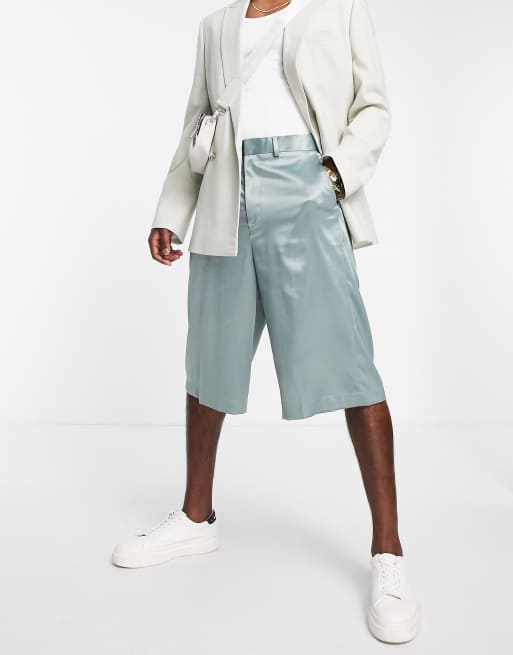 ASOS DESIGN - Extra lange nette short met wijde pijpen in hoogglanzend groen
