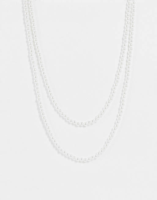 ASOS DESIGN extra long double layer faux pearl neckchain in white