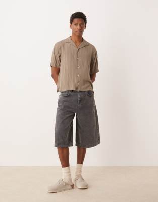 ASOS DESIGN extra long length denim jort in brown wash - view 1