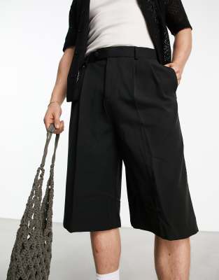 ASOS DESIGN extra long wide shorts in black