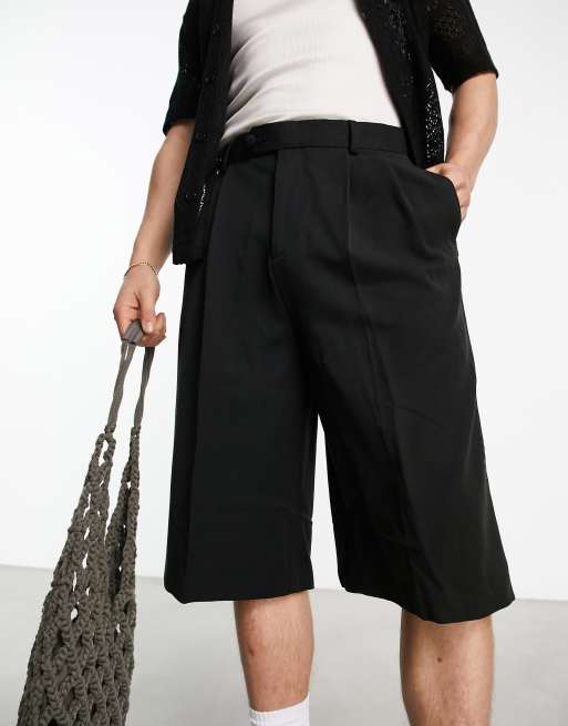 ASOS DESIGN extra long wide shorts in black