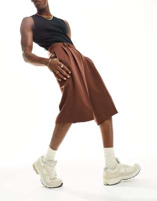 ASOS DESIGN extra long wide shorts in chocolate brown - ASOS Price Checker