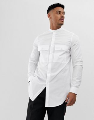 ASOS DESIGN – Extra longline skjorta med farfarskrage-Vit
