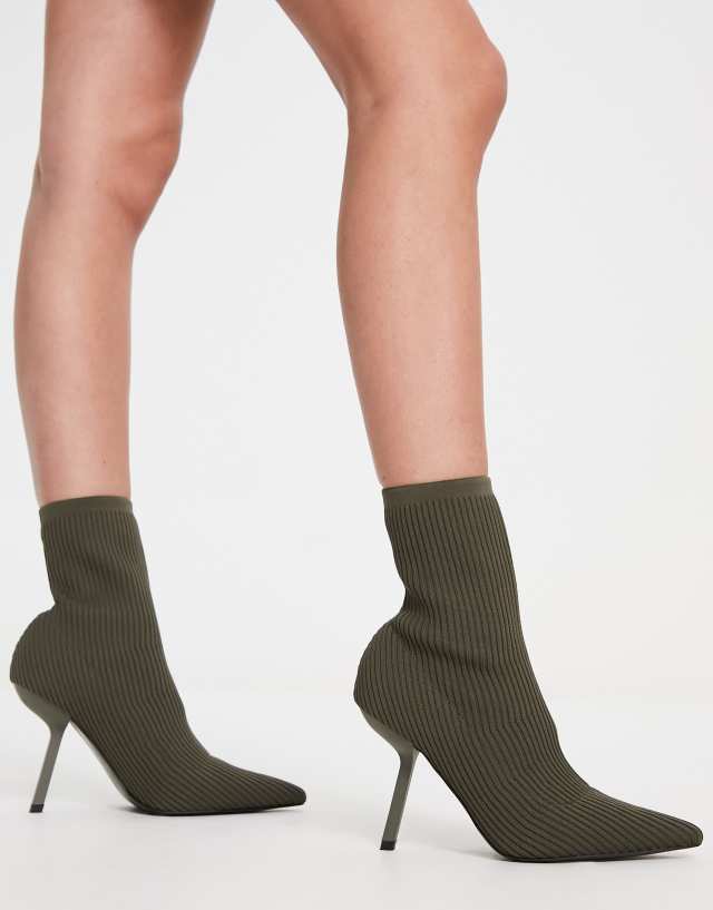 ASOS DESIGN Extra ribbed sock stiletto boots in khaki