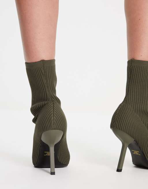 ASOS DESIGN Extra ribbed sock stiletto boots in khaki