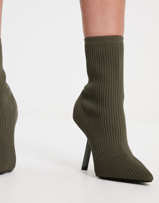 ASOS DESIGN Extra ribbed sock stiletto boots in khaki