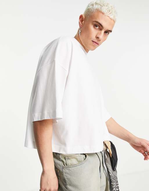ASOS DESIGN - Extreem oversized cropped t-shirt van zware stof in wit