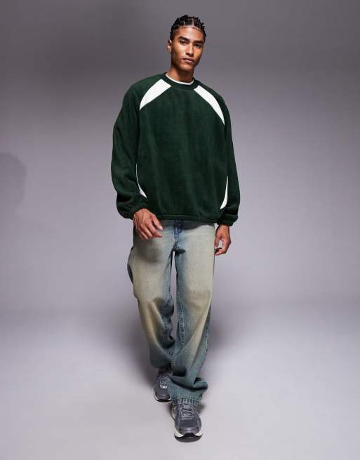ASOS DESIGN - Extreem oversized fleece sweatshirt met raglanmouwen in donkergroen, 2 van 5