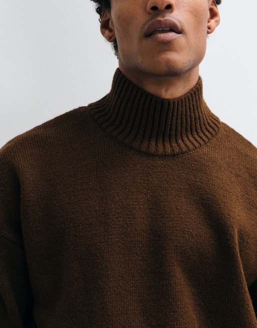 ASOS DESIGN extreem oversized gebreide trui met opstaande boord in bruin, 3 van 5