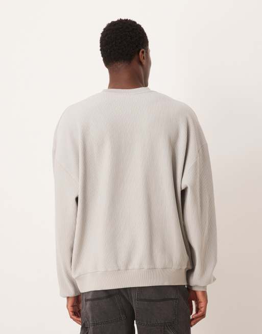 ASOS DESIGN - Extreem oversized geribbelde Henley sweatshirt in strone, 3 van 5