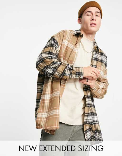 ASOS DESIGN - Extreem oversized geruit overhemd met bruine kleurvlakken