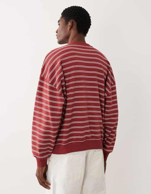 ASOS DESIGN - Extreem oversized gestreept sweatshirt met borduursel in rood, 3 van 5
