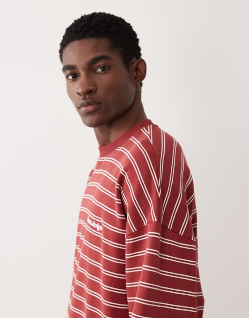 ASOS DESIGN - Extreem oversized gestreept sweatshirt met borduursel in rood, 4 van 5