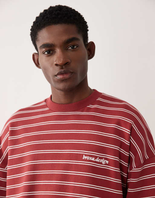 ASOS DESIGN - Extreem oversized gestreept sweatshirt met borduursel in rood, 5 van 5