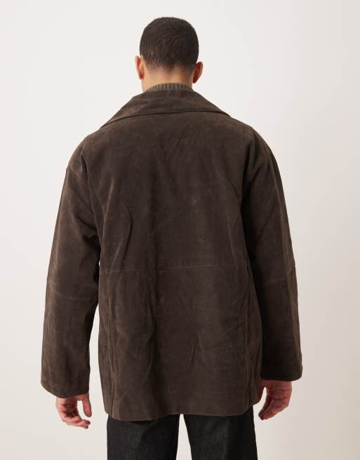 ASOS DESIGN - Extreem oversized halflang jack van imitatiesuède in bruin, 3 van 5
