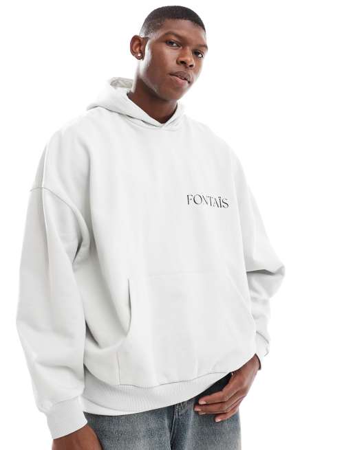 ASOS DESIGN - Extreem oversized hoodie met bergprint op de achterkant in grijs, 2 van 4