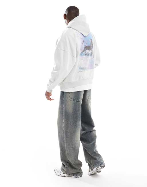 ASOS DESIGN - Extreem oversized hoodie met bergprint op de achterkant in grijs, 4 van 4