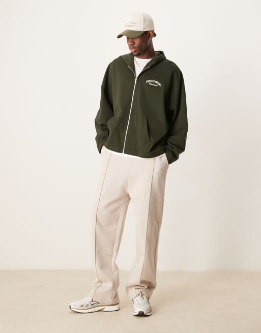 ASOS DESIGN extreme oversized hoodie with chest and back embroidery in dark green