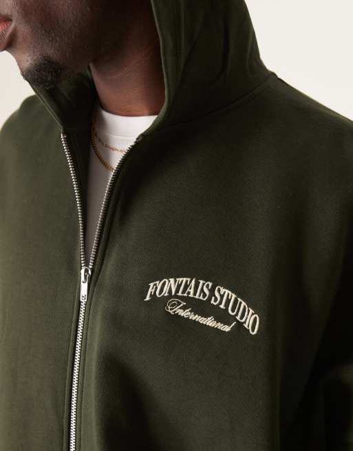 ASOS DESIGN extreme oversized hoodie with chest and back embroidery in dark green