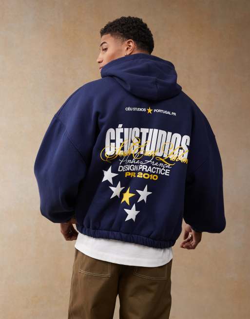ASOS DESIGN extreme oversized hoodie with back print in navy