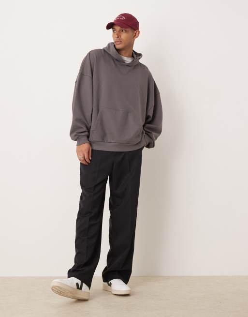 ASOS DESIGN - Extreem oversized hoodie met tekstprint op de achterkant in antraciet, 2 van 4