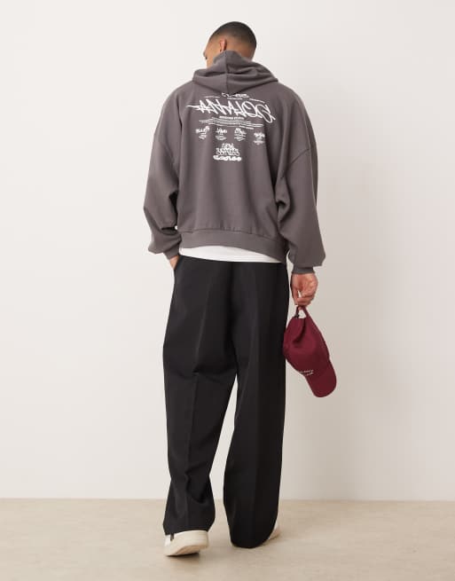 ASOS DESIGN - Extreem oversized hoodie met tekstprint op de achterkant in antraciet, 3 van 4