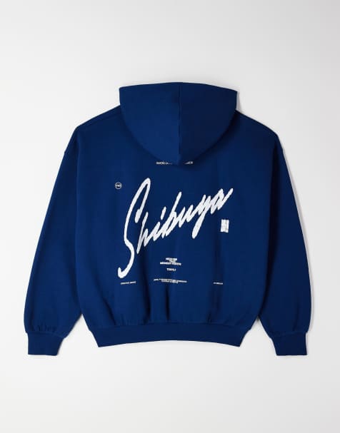 ASOS DESIGN - Extreem oversized hoodie met tekstprint op de voor- en achterkant in blauw - view 1