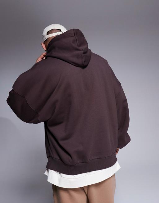 ASOS DESIGN - Extreem oversized hoodie van premium 400gsm zware stof in bruin, 3 van 4
