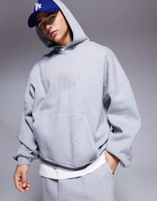 ASOS DESIGN - Extreem oversized hoodie van premium 400gsm zware stof in gemêleerd grijs