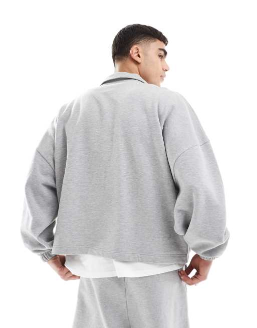 ASOS DESIGN - Extreem oversized jack met rits en opstaande boord in grijs gemêleerd, deel van co-ord set, 3 van 4