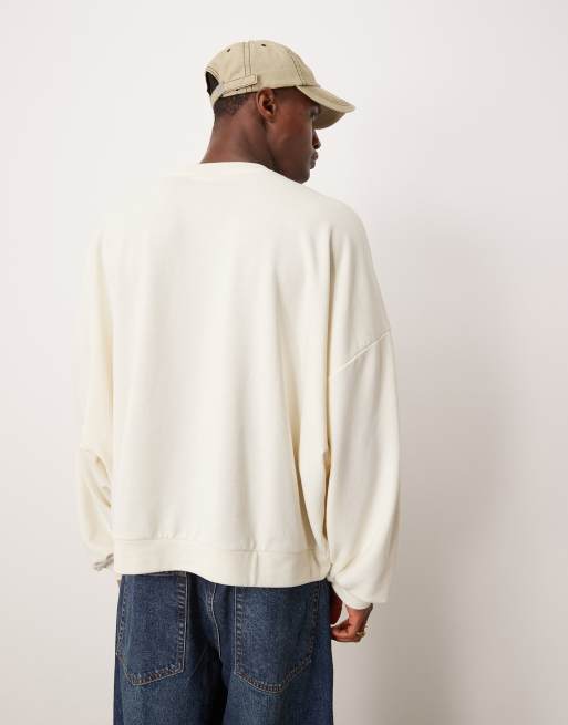 ASOS DESIGN - Extreem oversized lichtgewicht recht sweatshirt in gebroken wit, 4 van 4