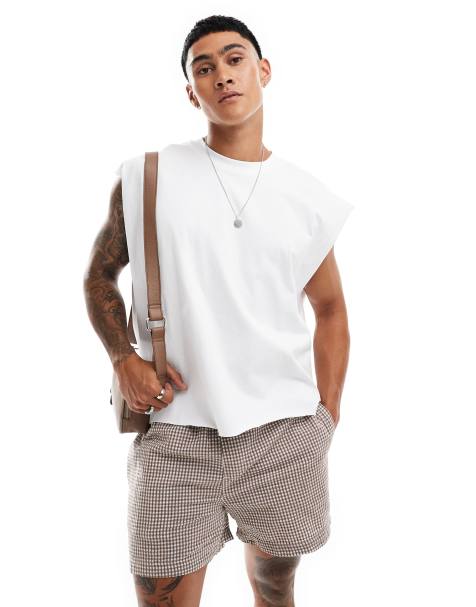 ASOS DESIGN - Extreem oversized mouwloos T-shirt van zware stof met onafgewerkte randen in wit - view 1