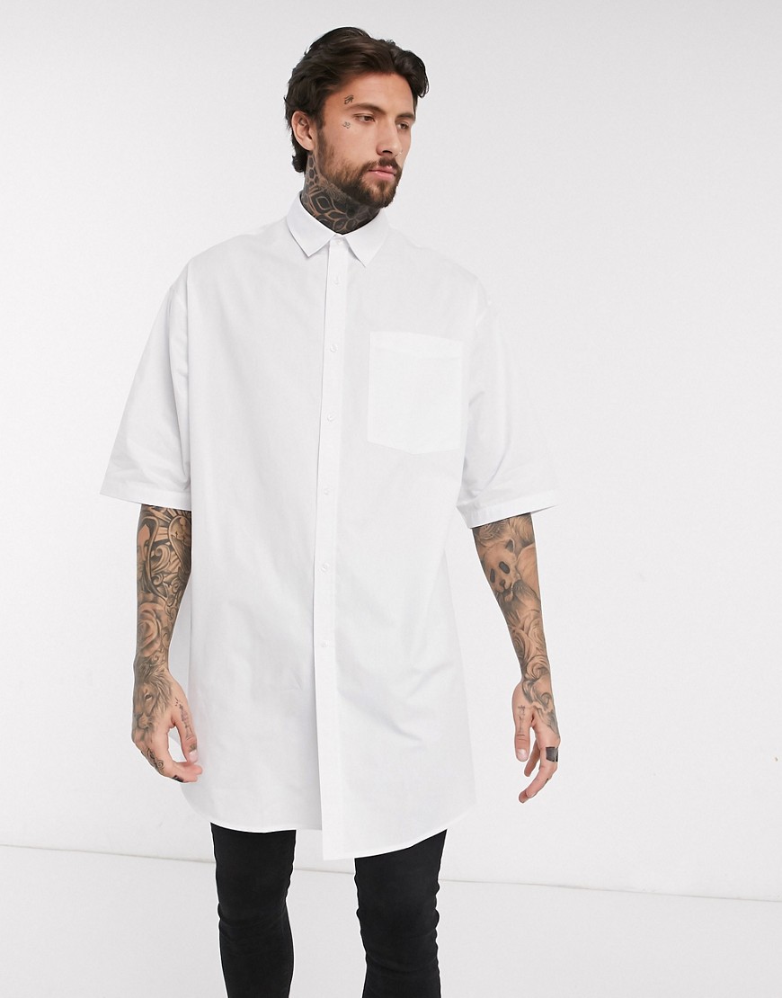 ASOS DESIGN - Extreem oversized overhemd met korte mouwen in wit poplin