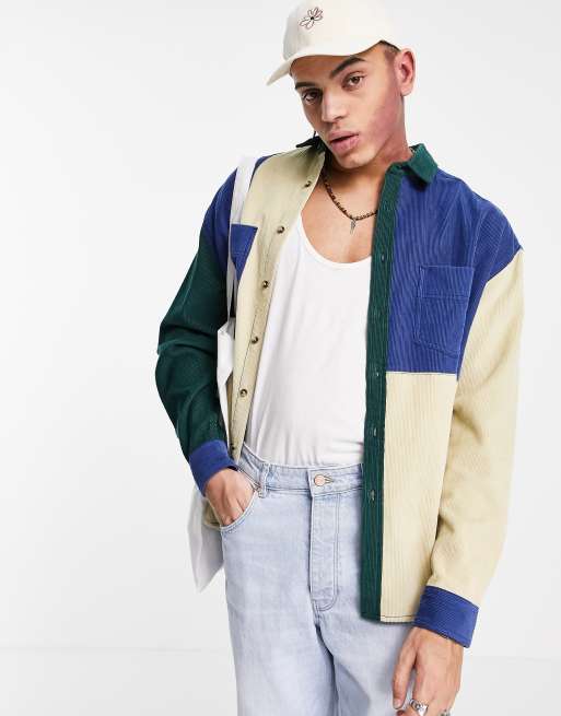ASOS DESIGN - Extreem oversized overhemd met patchwork in college kleuren