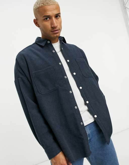 ASOS DESIGN - Extreem oversized overhemd van wolmix in blauw