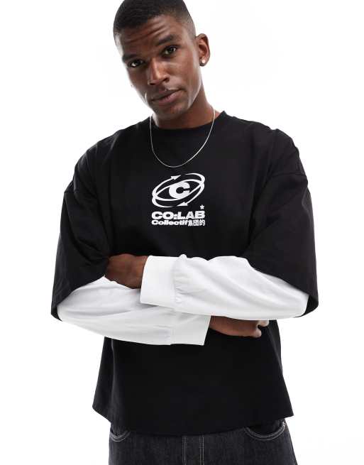 ASOS DESIGN - Extreem oversized recht T-shirt met gelaagde mouwen in zwart