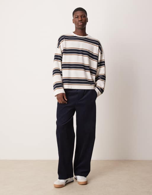 ASOS DESIGN - Extreem oversized recht T-shirt met lange mouwen in zwart en bruine streep 