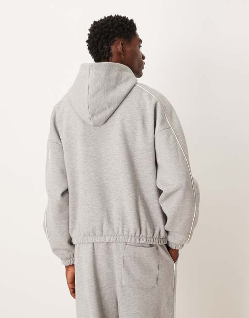 ASOS DESIGN - Extreem oversized rechte hoodie met biezen in gemêleerd grijs, deel van co-ord set, 3 van 5