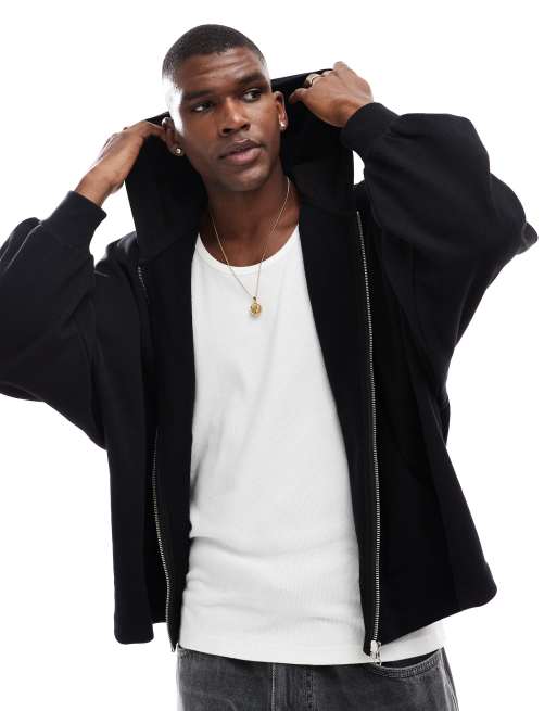 ASOS DESIGN - Extreem oversized rechte hoodie met rits en print in zwart, 3 van 4