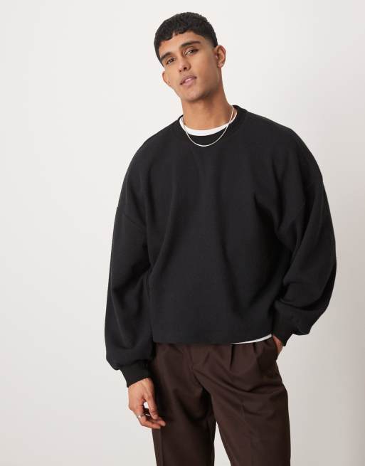 ASOS DESIGN - Extreem oversized rechte lichtgewicht trui met geborstelde textuur in zwart
