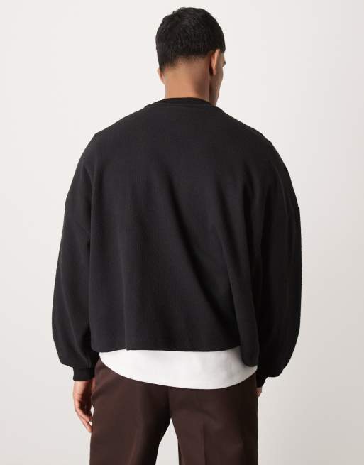 ASOS DESIGN - Extreem oversized rechte lichtgewicht trui met geborstelde textuur in zwart, 4 van 4