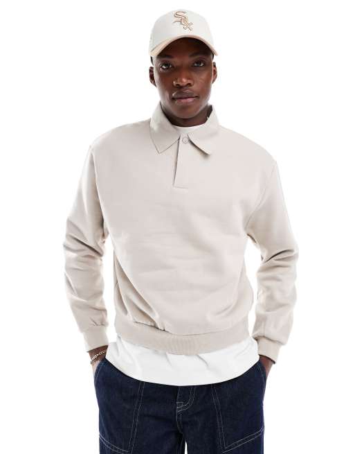 ASOS DESIGN - Extreem oversized rugbysweatshirt van zware stof in zandkleur