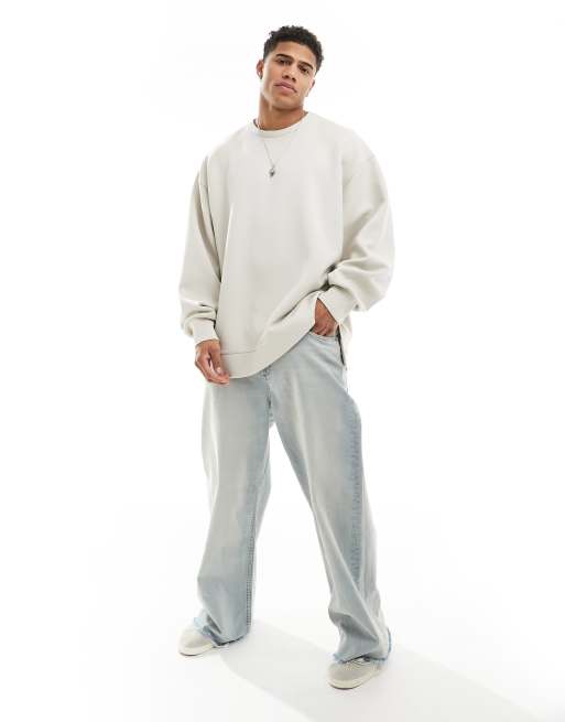 ASOS DESIGN - Extreem oversized scuba sweatshirt in beige met detail op de zoom