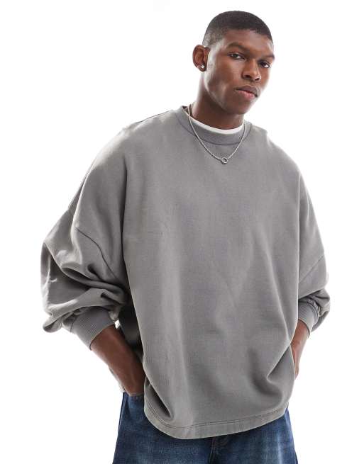 ASOS DESIGN - Extreem oversized sweatshirt met gerepareerde zoom en print op de rug in antraciet, 2 van 4
