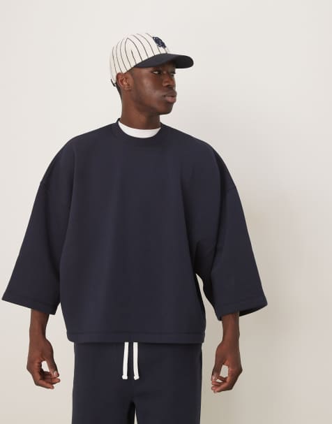 ASOS DESIGN - Extreem oversized sweatshirt met korte mouwen in marineblauw, deel van co-ord set - view 1